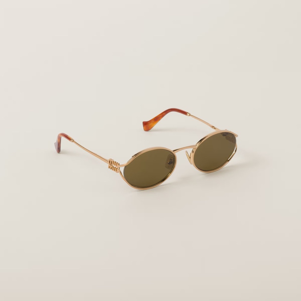 Miu Miu Gold Frame Sunglasses with Olive Lenses and Tortoiseshell Temples